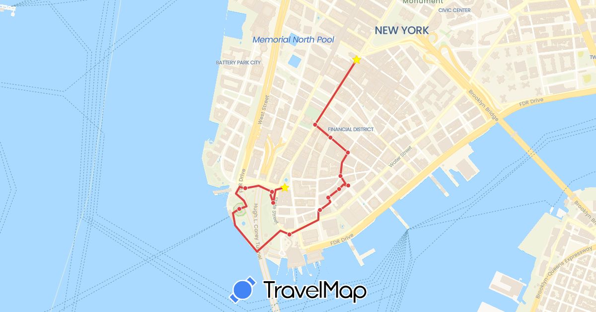 TravelMap itinerary: hiking, walking in United States (North America)