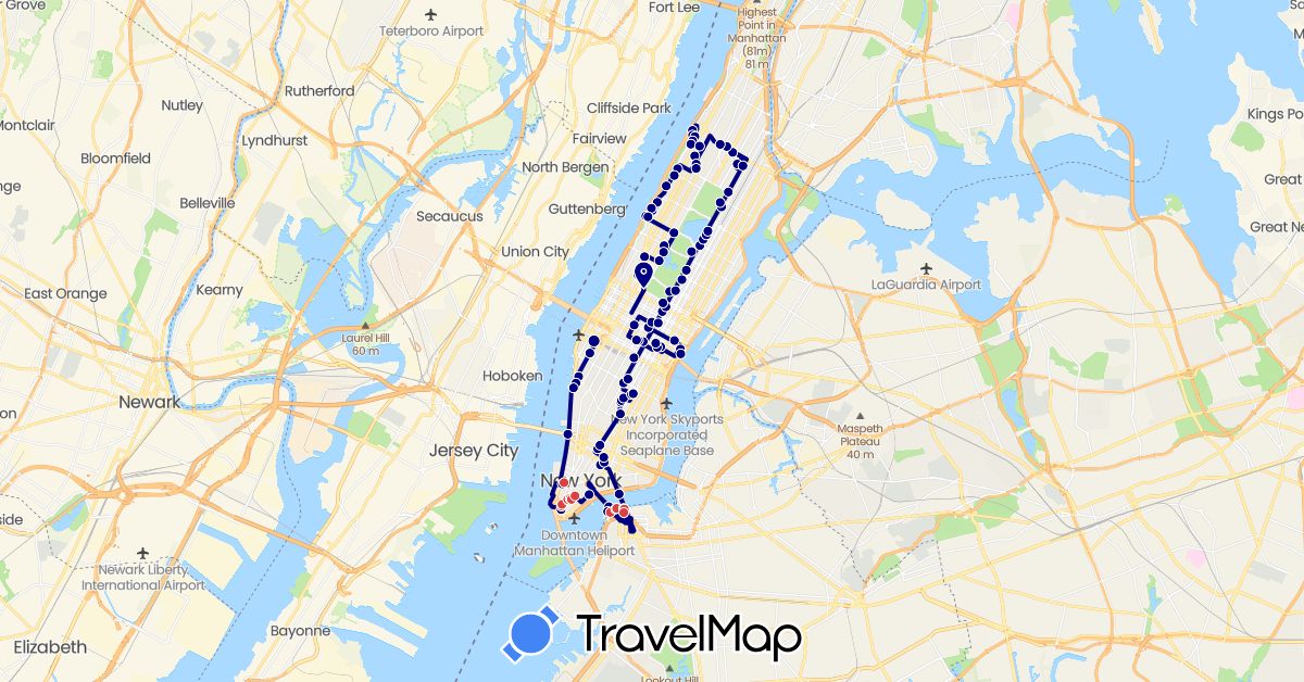 TravelMap itinerary: driving, walking in United States (North America)